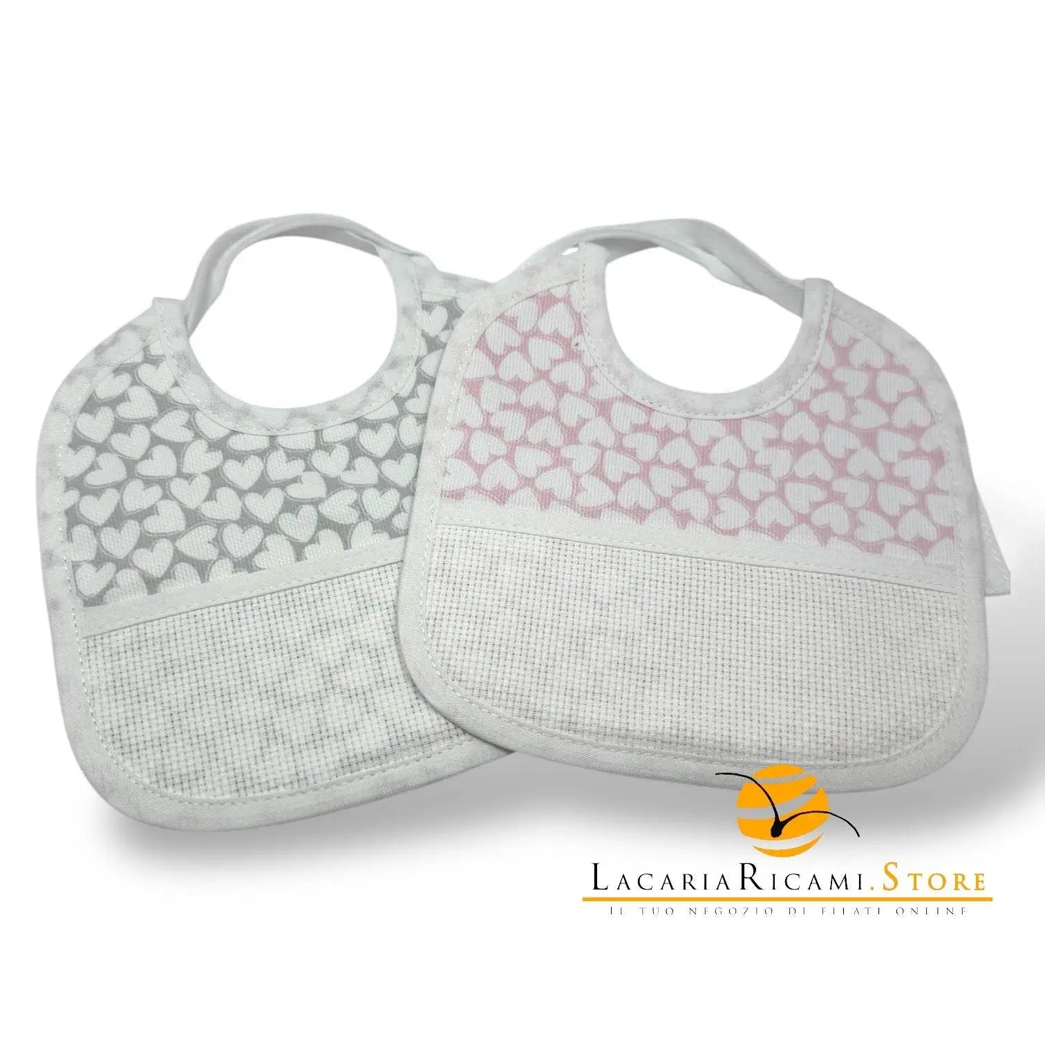 BAVAGLINO con Tela Aida RICAMABILE Millerighe Cuoricini 16x16cm - LacariaRicami.Store