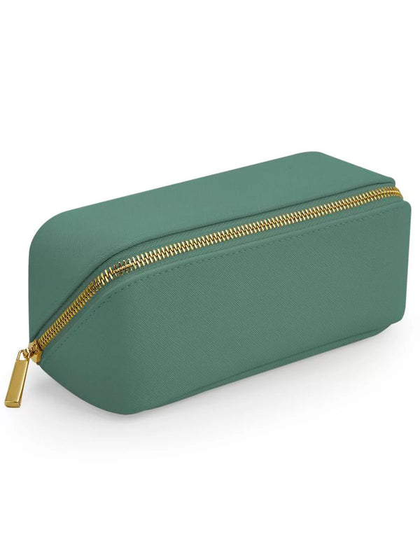 The teal zippered cosmetic bag from MINI BEAUTY CASE by BagBase, elegante e compatto