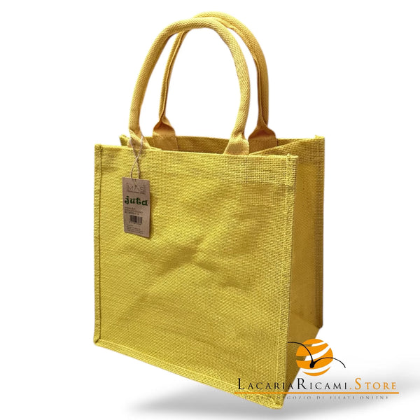 Borsa Juta Colorata in tessuto giallo con manici resistenti, ideale per la spesa