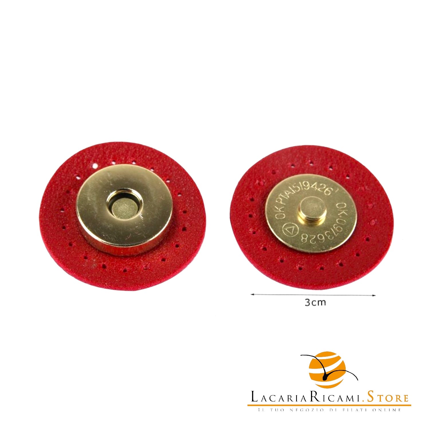 Chiusura magnetica in ecopelle cucibile per borse - Tondo | MAF Accessories - Colore: 13052-05 - ROSSO - by LacariaRicami.Store