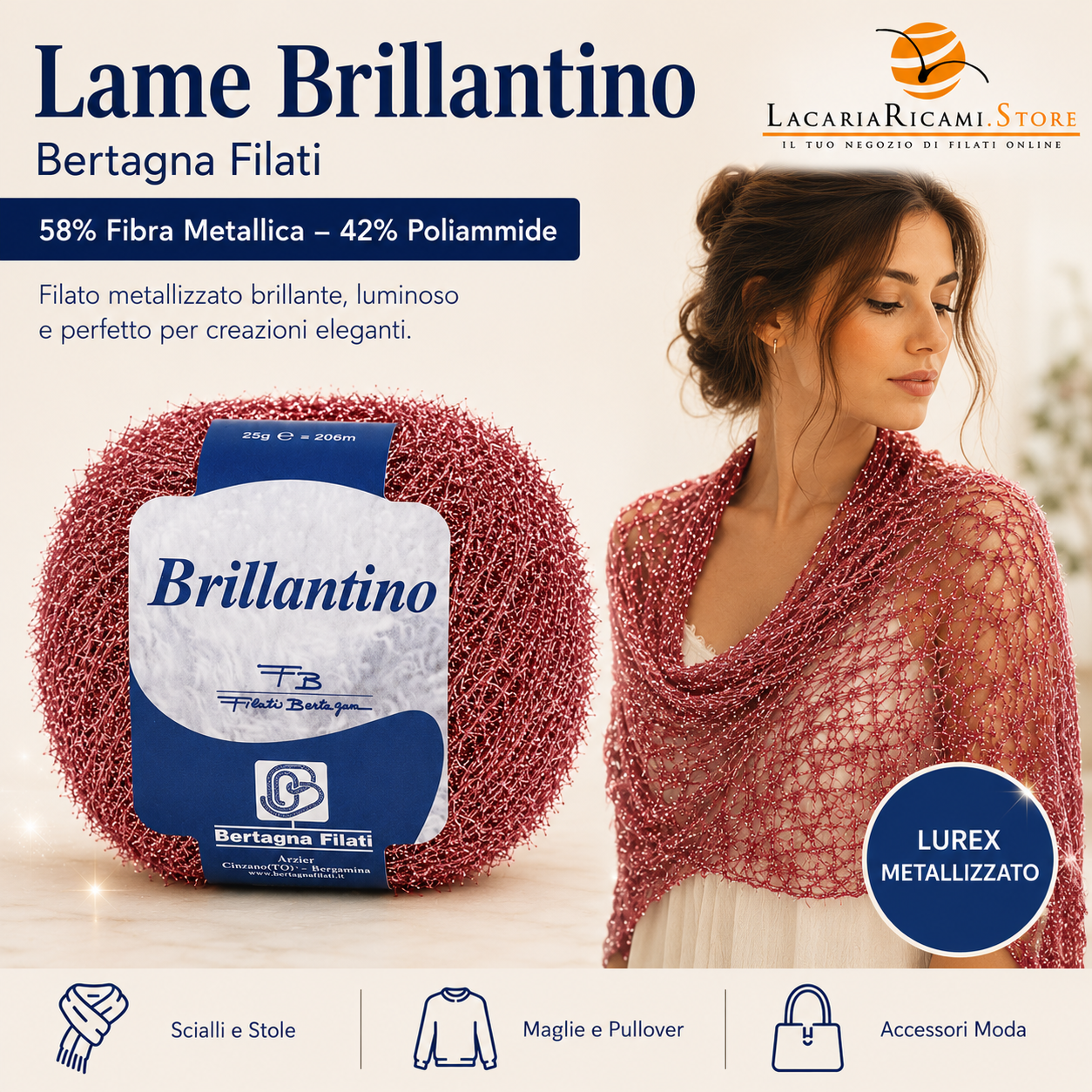 Cotone Lamè BRILLANTINO - Bertagna Filati - Colore: - by LacariaRicami.Store