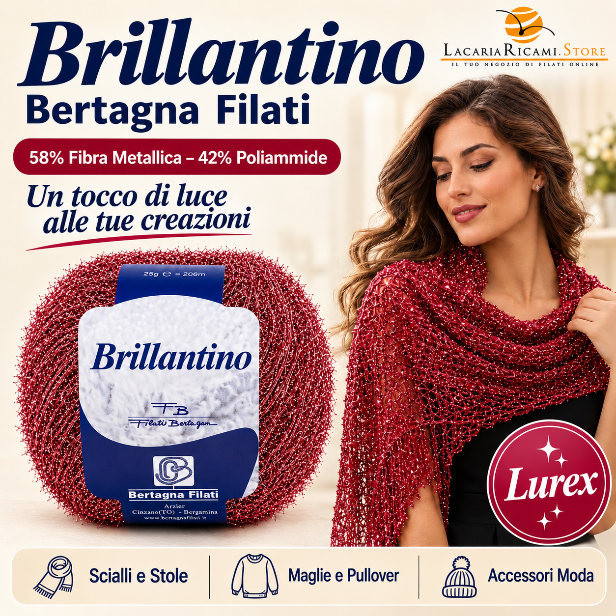 Cotone Lamè BRILLANTINO - Bertagna Filati - Colore: - by LacariaRicami.Store