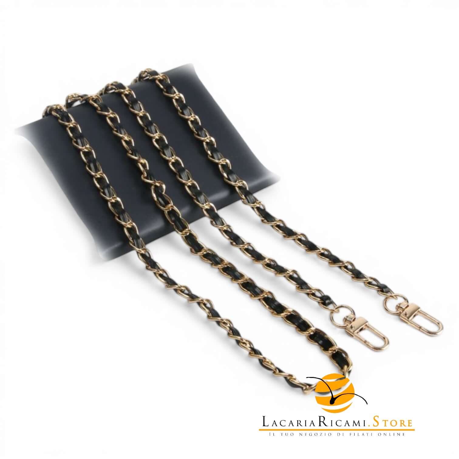 Catena Con Inserto EcoPelle Per Borse - MAF Accessories - Colore: 22706 - ORO-NERO - by LacariaRicami.Store