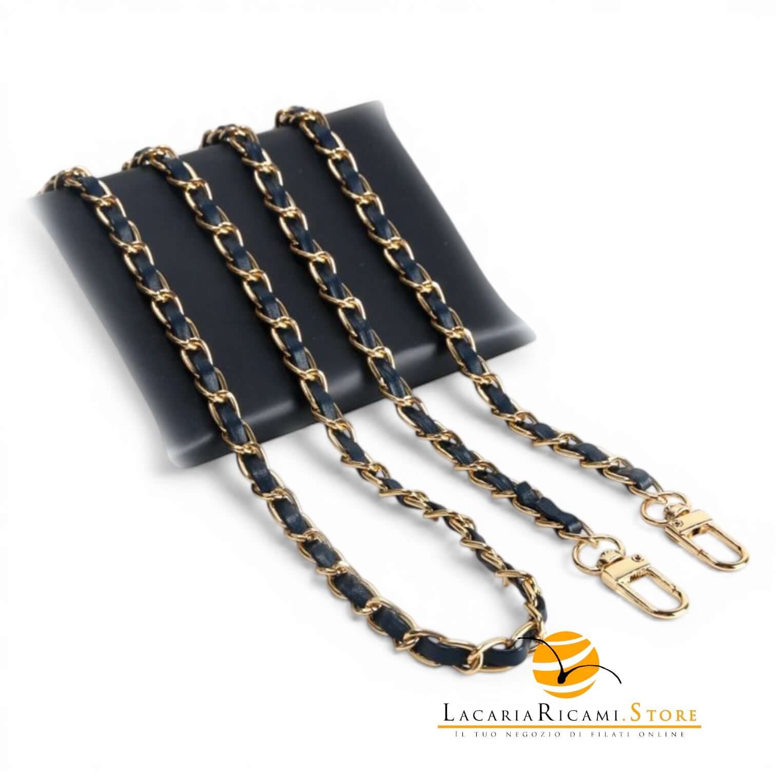 Catena Con Inserto EcoPelle Per Borse - MAF Accessories - Colore: 22713 - ORO-BLU - by LacariaRicami.Store
