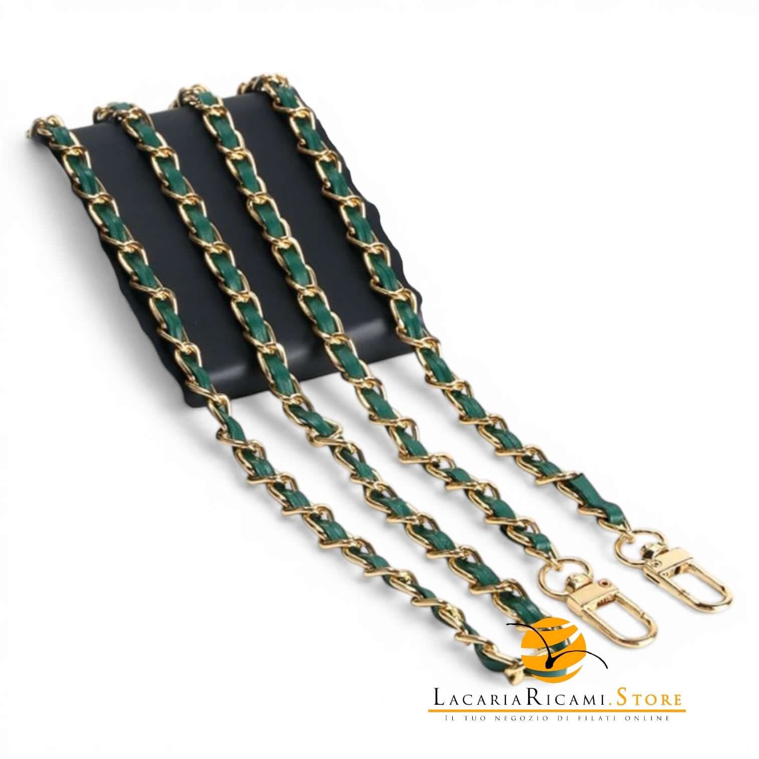 Catena Con Inserto EcoPelle Per Borse - MAF Accessories - Colore: 22751 - ORO-VERDE - by LacariaRicami.Store