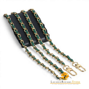 Catena Con Inserto EcoPelle Per Borse - MAF Accessories - Colore: 22751 - ORO-VERDE - by LacariaRicami.Store