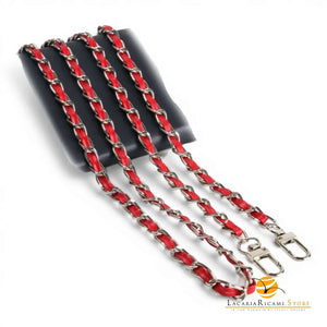 Catena Con Inserto EcoPelle Per Borse - MAF Accessories - Colore: 22836 - ARGENTO-ROSSO - by LacariaRicami.Store