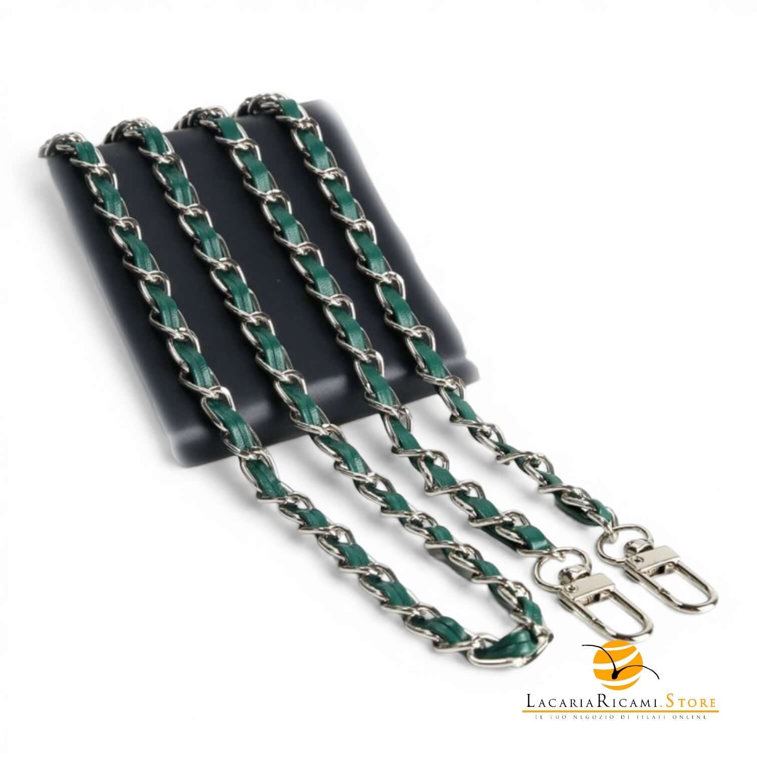 Catena Con Inserto EcoPelle Per Borse - MAF Accessories - Colore: 22850 - ARGENTO-VERDE - by LacariaRicami.Store