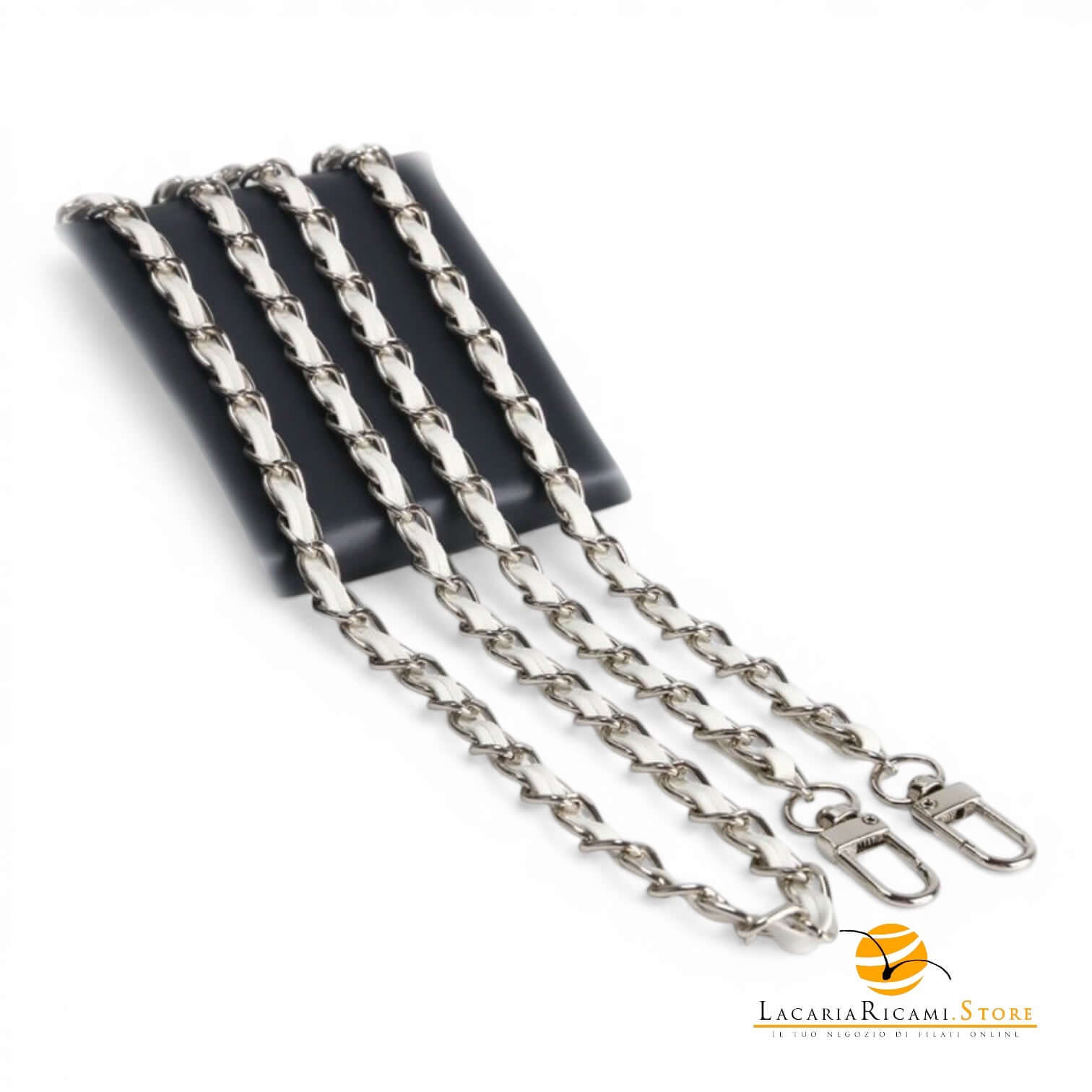 Catena Con Inserto EcoPelle Per Borse - MAF Accessories - Colore: 22881 - ARGENTO-BIANCO - by LacariaRicami.Store