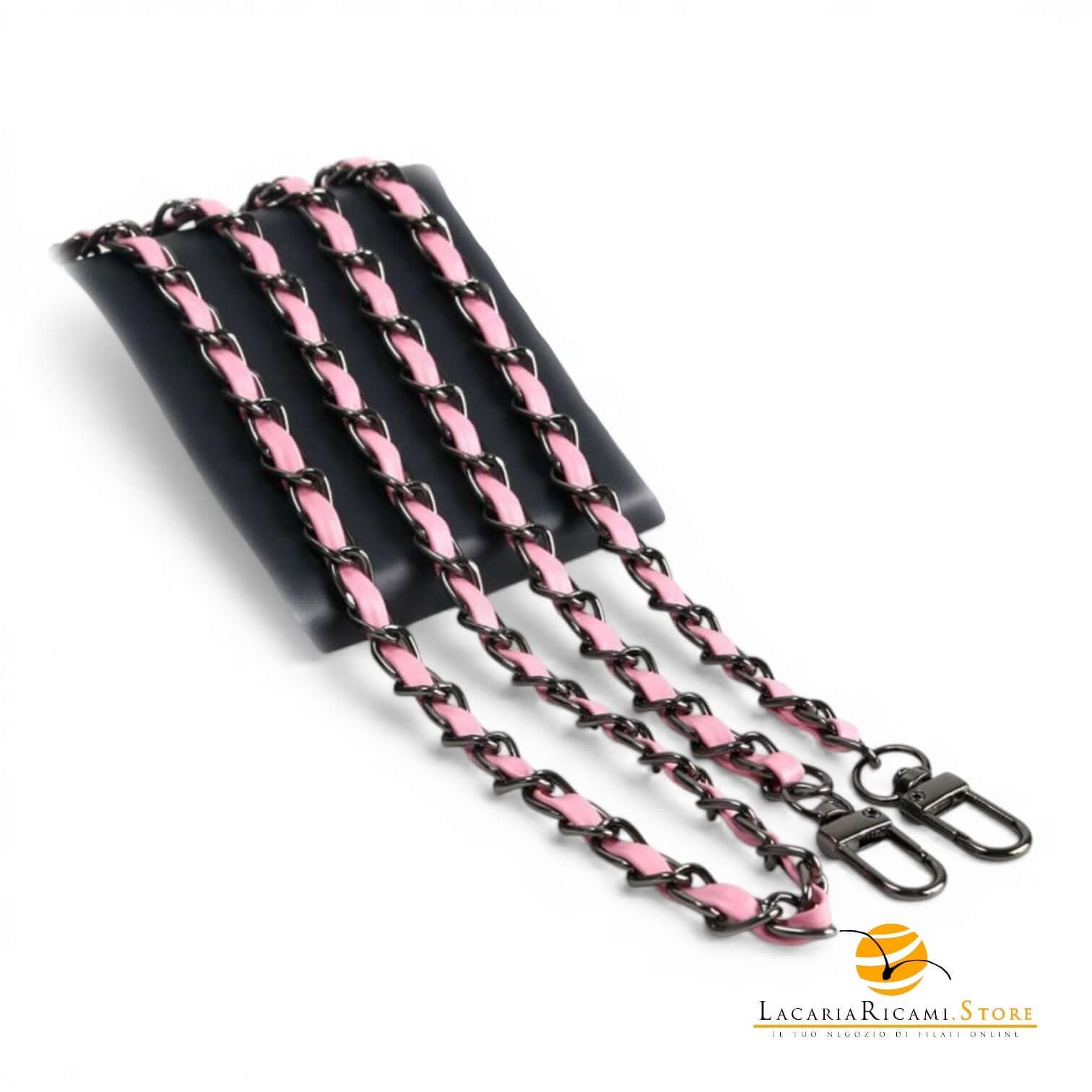 Catena Con Inserto EcoPelle Per Borse - MAF Accessories - Colore: 22966 - ANTRACITE-ROSA - by LacariaRicami.Store