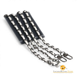 Catena Con Inserto EcoPelle Per Borse - MAF Accessories - Colore: 22973 - ANTRACITE-PANNA - by LacariaRicami.Store
