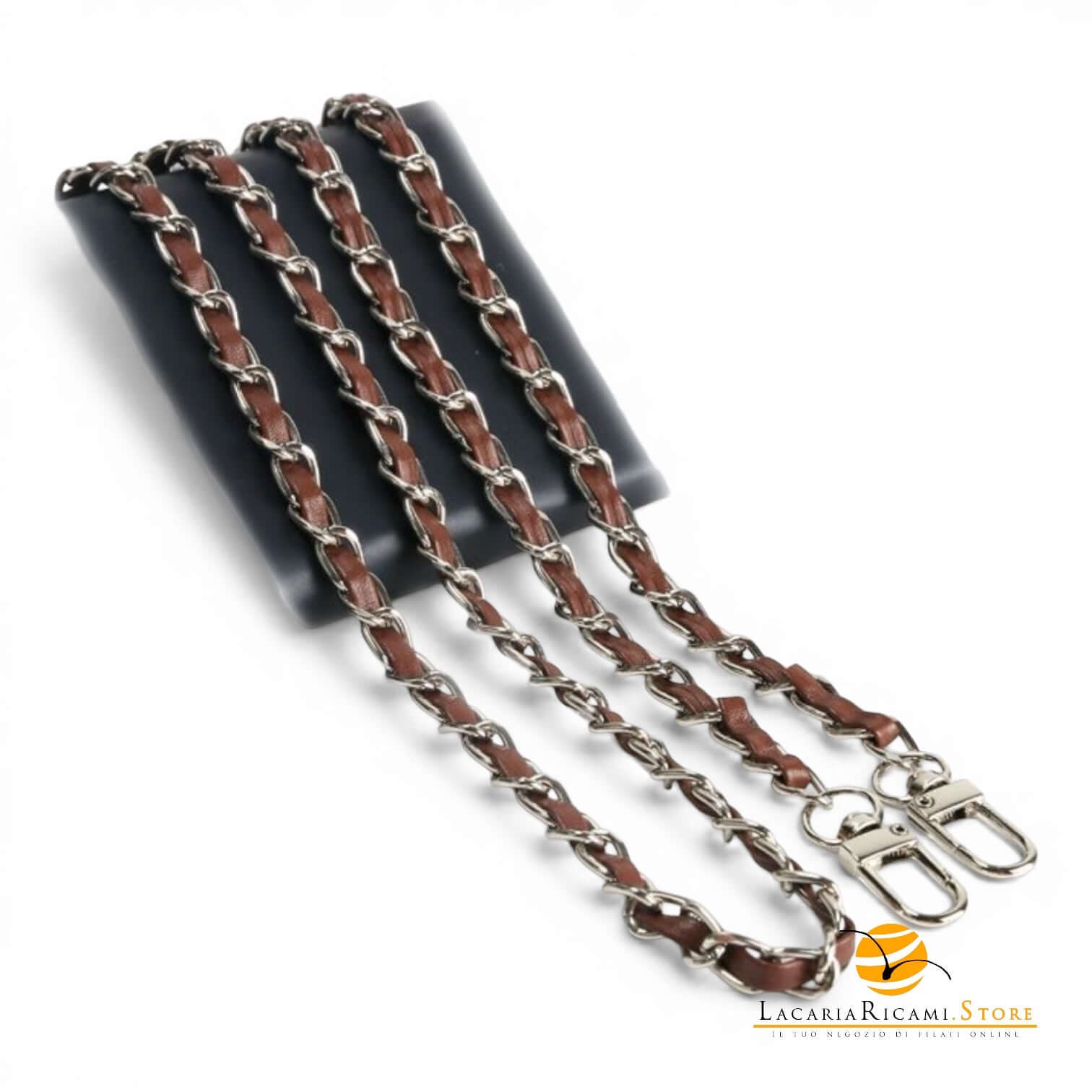 Catena Con Inserto EcoPelle Per Borse - MAF Accessories - Colore: 22843 - ARGENTO-MARRONE - by LacariaRicami.Store