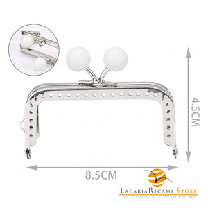 CLIK CLAK Rettangolare ARGENTO Con Perla - Colore: 842182 - 8.5x4.5cm - BIANCO - by LacariaRicami.Store