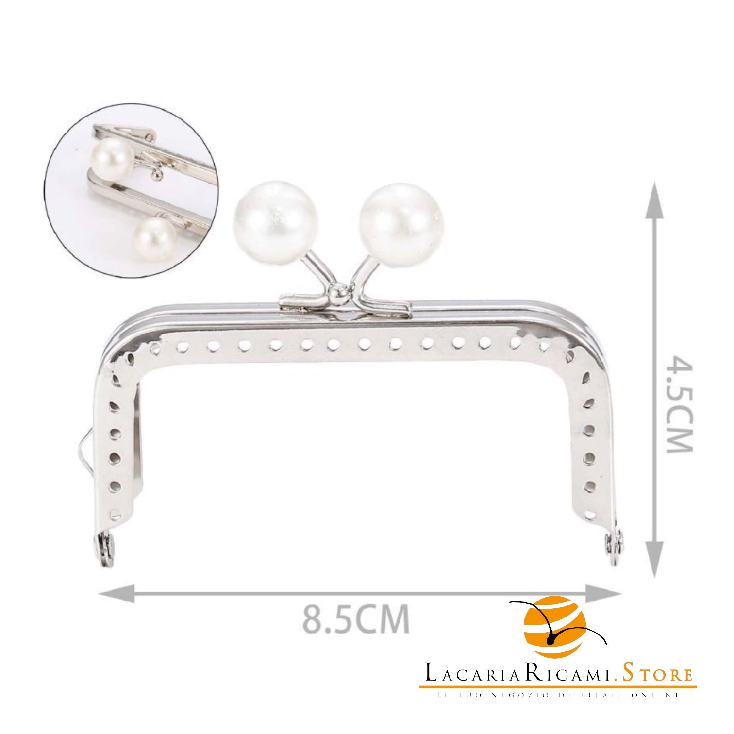 CLIK CLAK Rettangolare ARGENTO Con Perla - Colore: 842182 - 8.5x4.5cm - PERLA - by LacariaRicami.Store