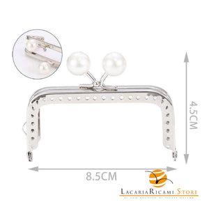 CLIK CLAK Rettangolare ARGENTO Con Perla - Colore: 842182 - 8.5x4.5cm - PERLA - by LacariaRicami.Store