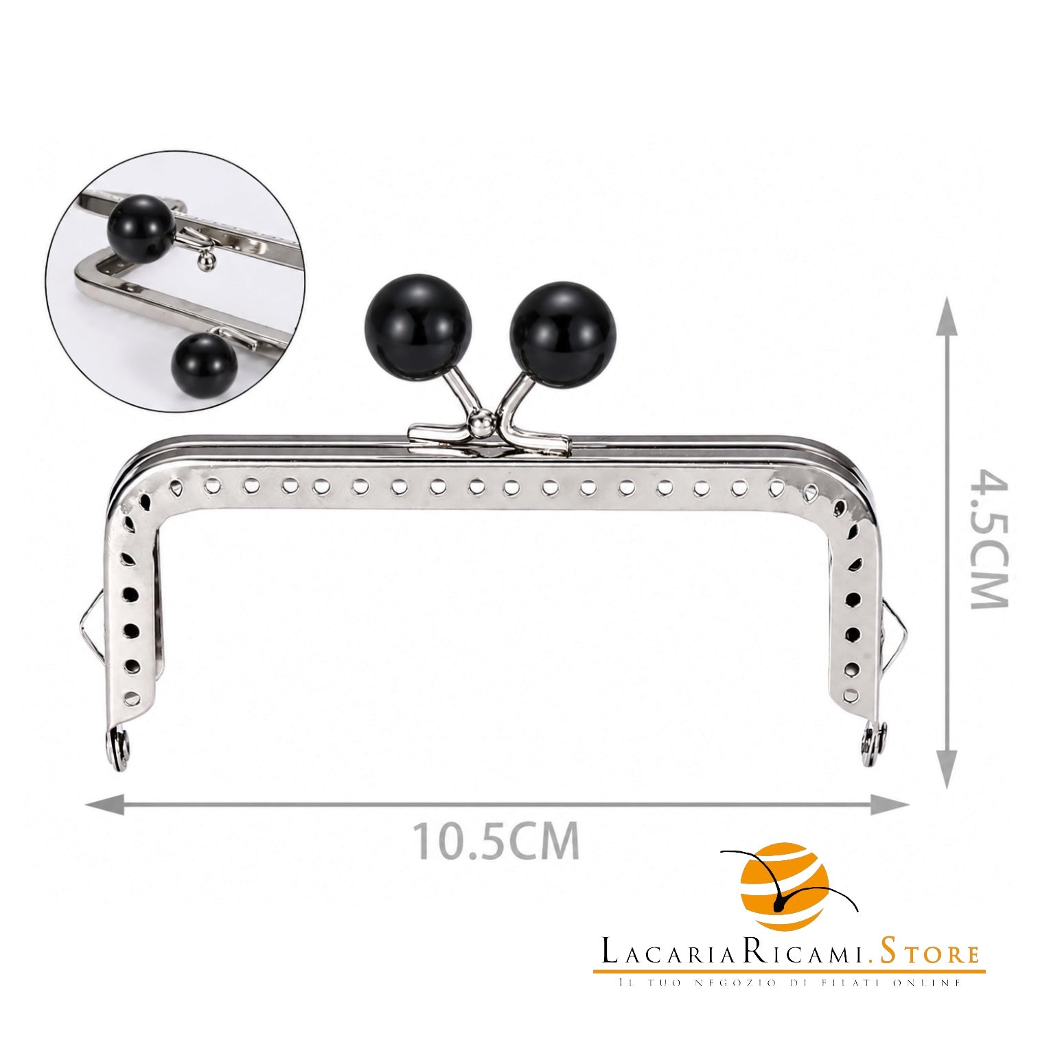 CLIK CLAK Rettangolare ARGENTO Con Perla - Colore: 842183 - 10.5x4.5cm - NERO - by LacariaRicami.Store