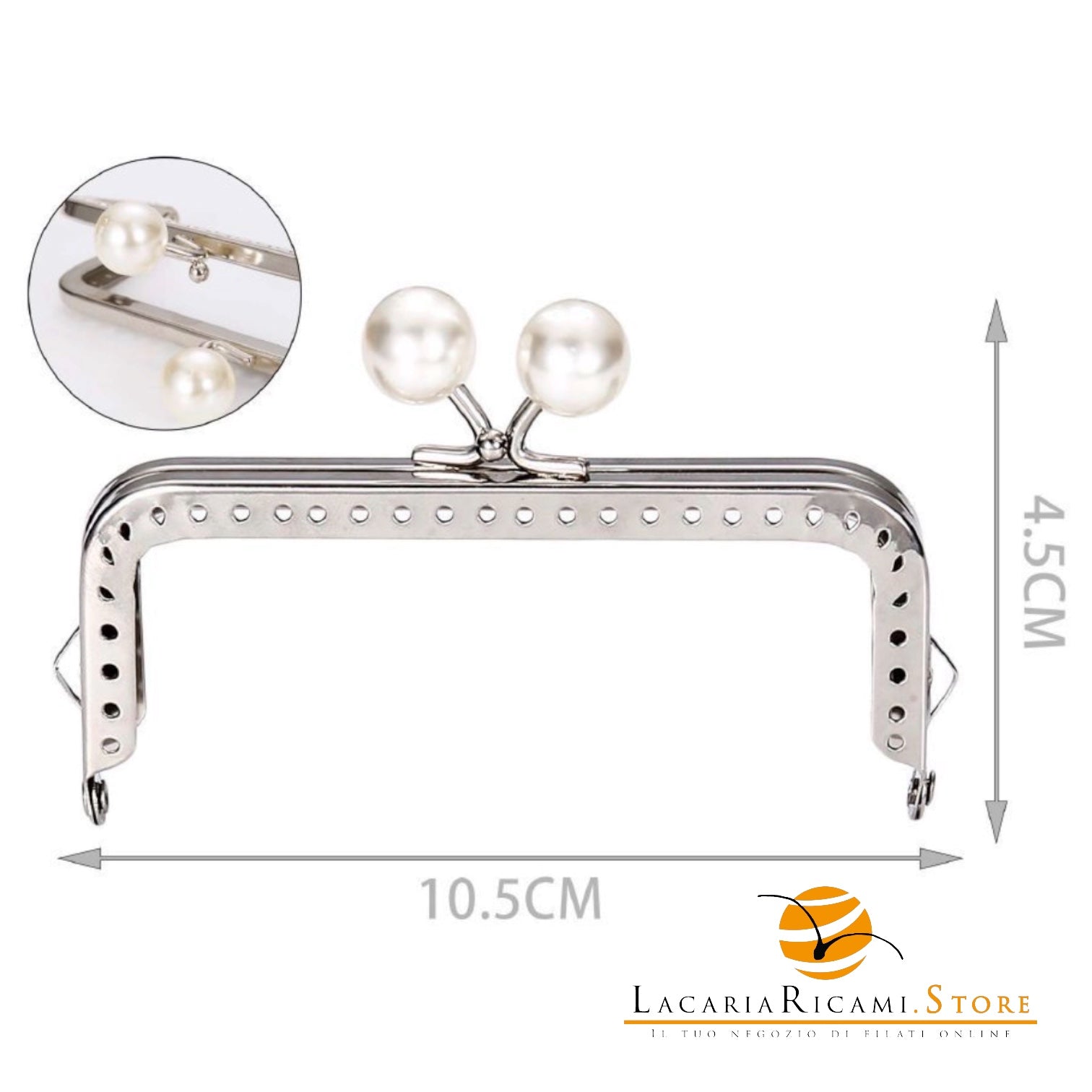 CLIK CLAK Rettangolare ARGENTO Con Perla - Colore: 842183 - 10.5x4.5cm - PERLA - by LacariaRicami.Store