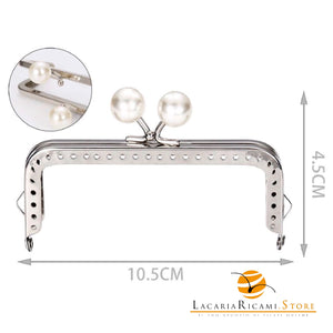 CLIK CLAK Rettangolare ARGENTO Con Perla - Colore: 842183 - 10.5x4.5cm - PERLA - by LacariaRicami.Store