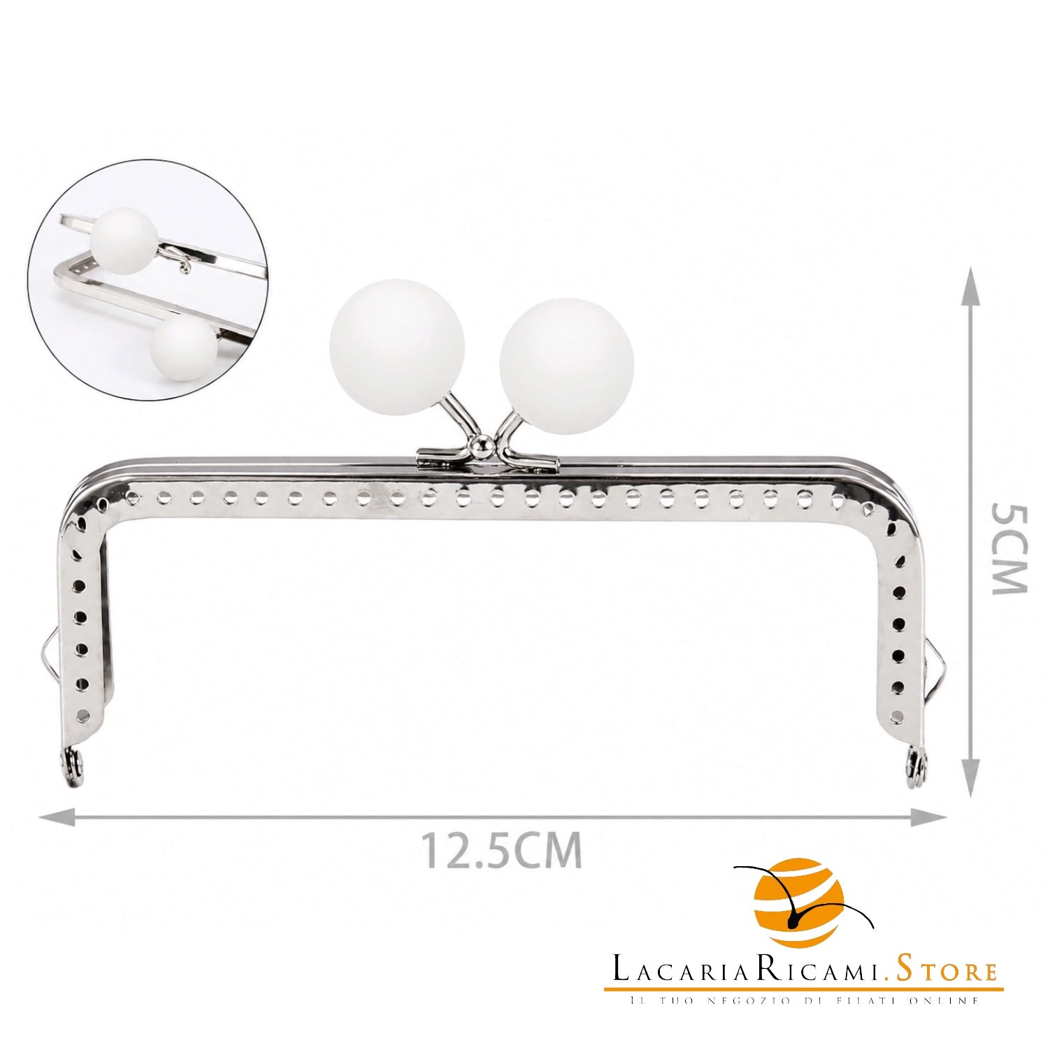 CLIK CLAK Rettangolare ARGENTO Con Perla - Colore: 842184 - 12.5x5cm - BIANCO - by LacariaRicami.Store