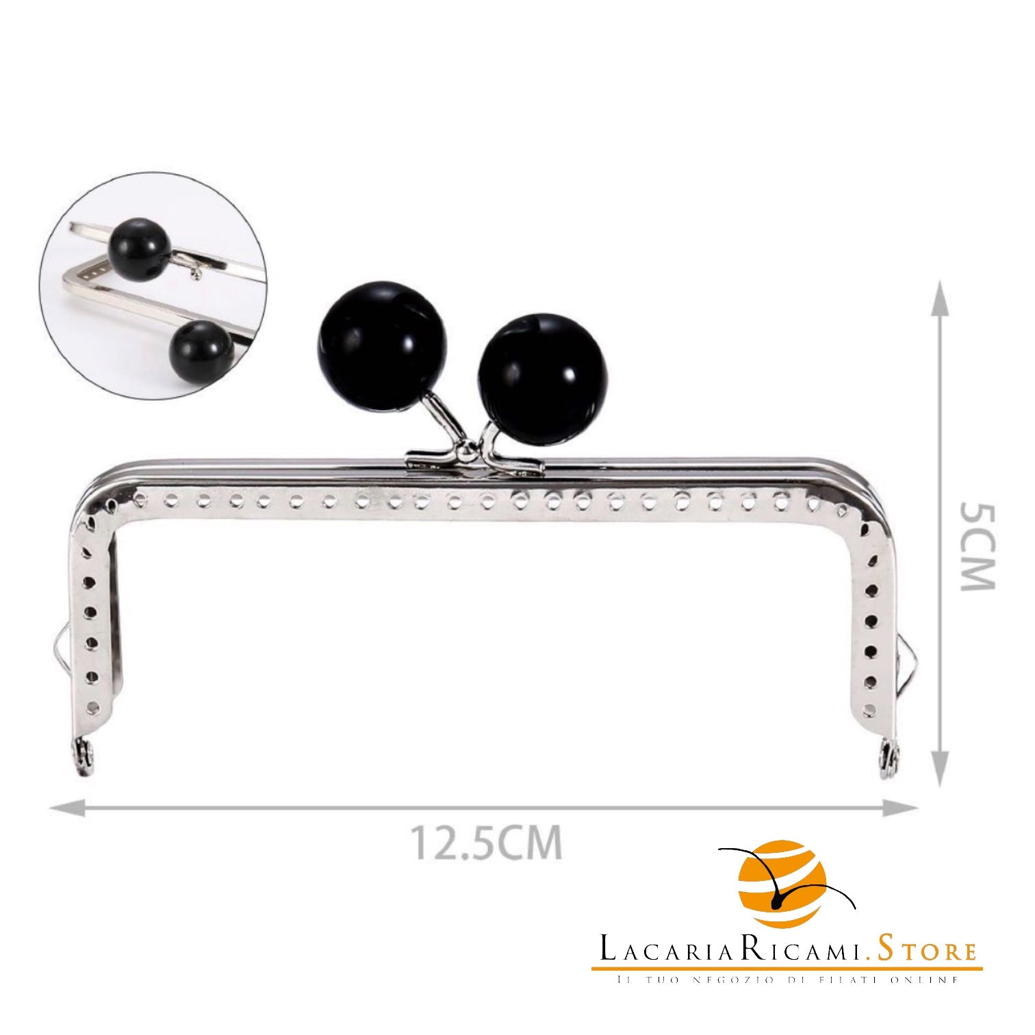 CLIK CLAK Rettangolare ARGENTO Con Perla - Colore: 842184 - 12.5x5cm - NERO - by LacariaRicami.Store