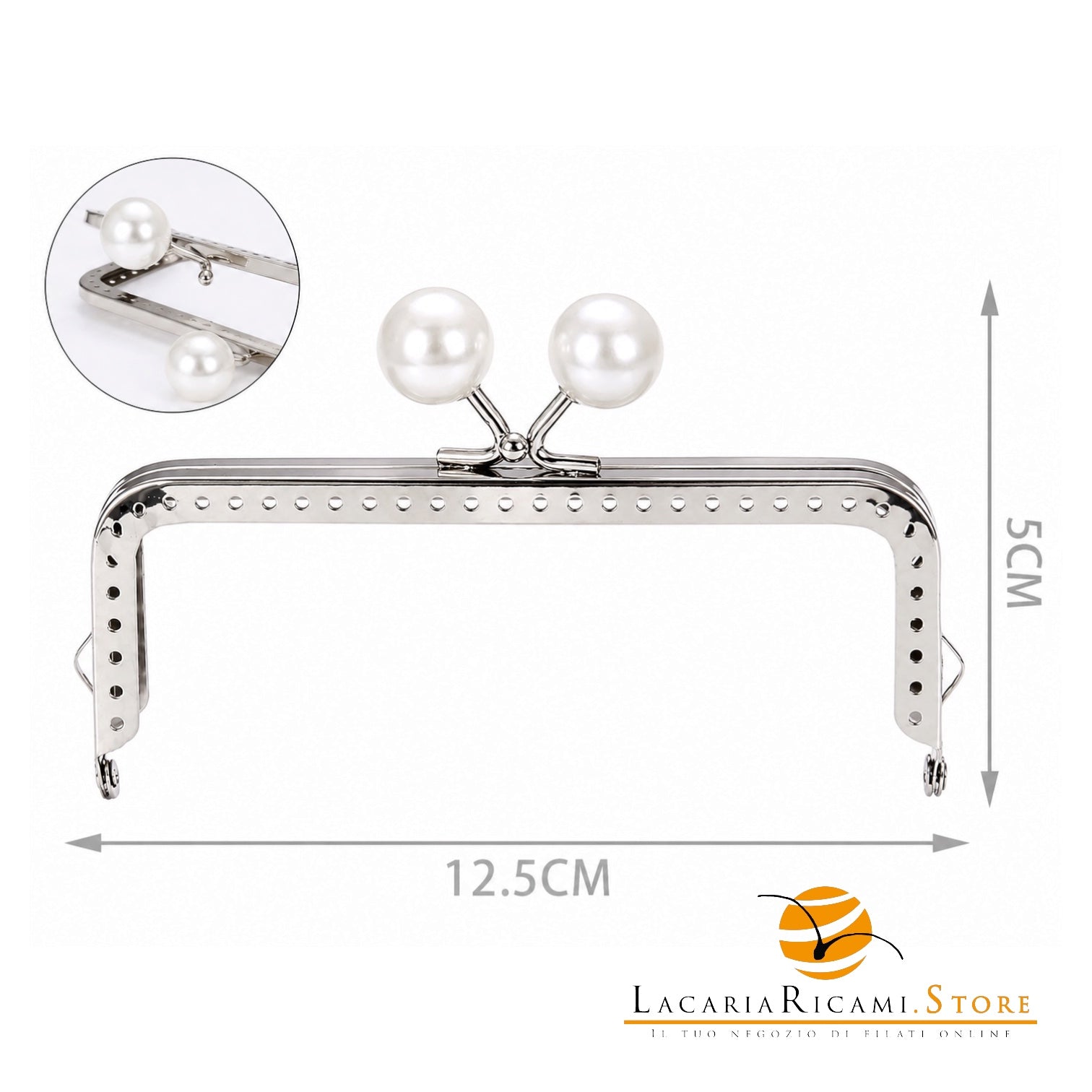 CLIK CLAK Rettangolare ARGENTO Con Perla - Colore: 842184 - 12.5x5cm - PERLA - by LacariaRicami.Store