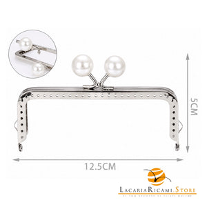 CLIK CLAK Rettangolare ARGENTO Con Perla - Colore: 842184 - 12.5x5cm - PERLA - by LacariaRicami.Store