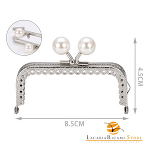 CLIK CLAK Rettangolare ARGENTO Con Perla - Colore: 842185 - 8.5x4.5cm - PERLA - by LacariaRicami.Store