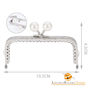 CLIK CLAK Rettangolare ARGENTO Con Perla - Colore: 842186 - 10.5x4.5cm - BIANCO - by LacariaRicami.Store