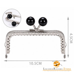 CLIK CLAK Rettangolare ARGENTO Con Perla - Colore: 842186 - 10.5x4.5cm - NERO - by LacariaRicami.Store