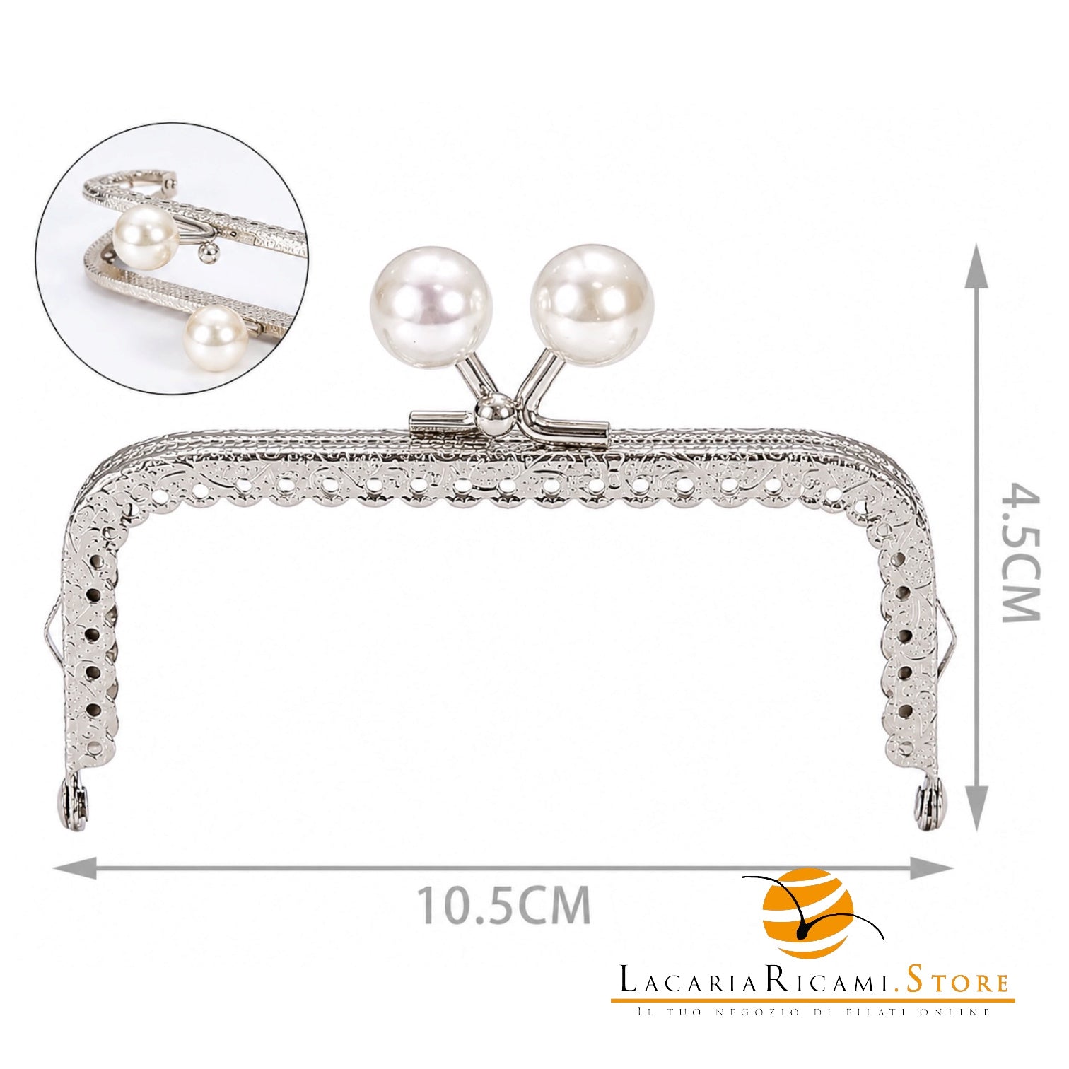 CLIK CLAK Rettangolare ARGENTO Con Perla - Colore: 842186 - 10.5x4.5cm - PERLA - by LacariaRicami.Store