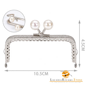 CLIK CLAK Rettangolare ARGENTO Con Perla - Colore: 842186 - 10.5x4.5cm - PERLA - by LacariaRicami.Store