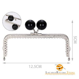 CLIK CLAK Rettangolare ARGENTO Con Perla - Colore: 842187 - 12.5x5cm - NERO - by LacariaRicami.Store