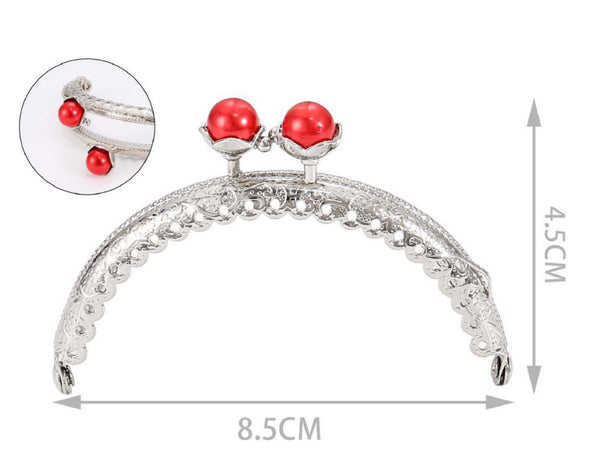 Chiusura argento per borsa con perle rosse nel prodotto CLIK CLAK Ovale Perla