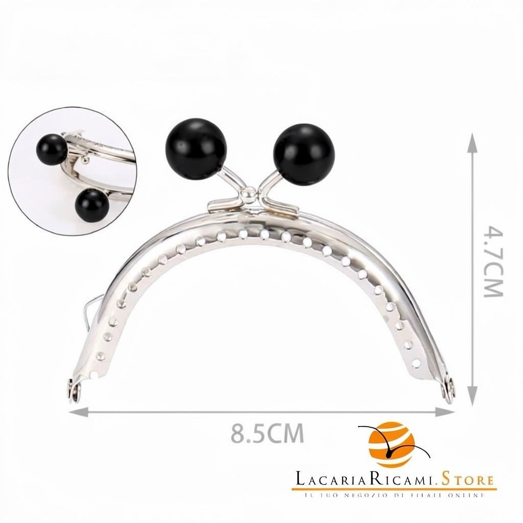 CLIK CLAK Arco ARGENTO Con Perla - Colore: 8.5x4.7cm - NERO - by LacariaRicami.Store