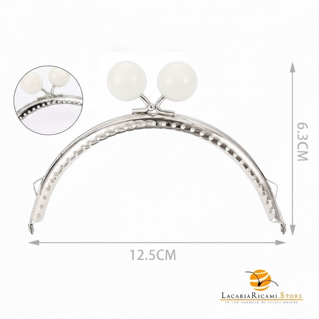 CLIK CLAK Arco ARGENTO Con Perla - Colore: 12.5x6.3cm - BIANCO - by LacariaRicami.Store