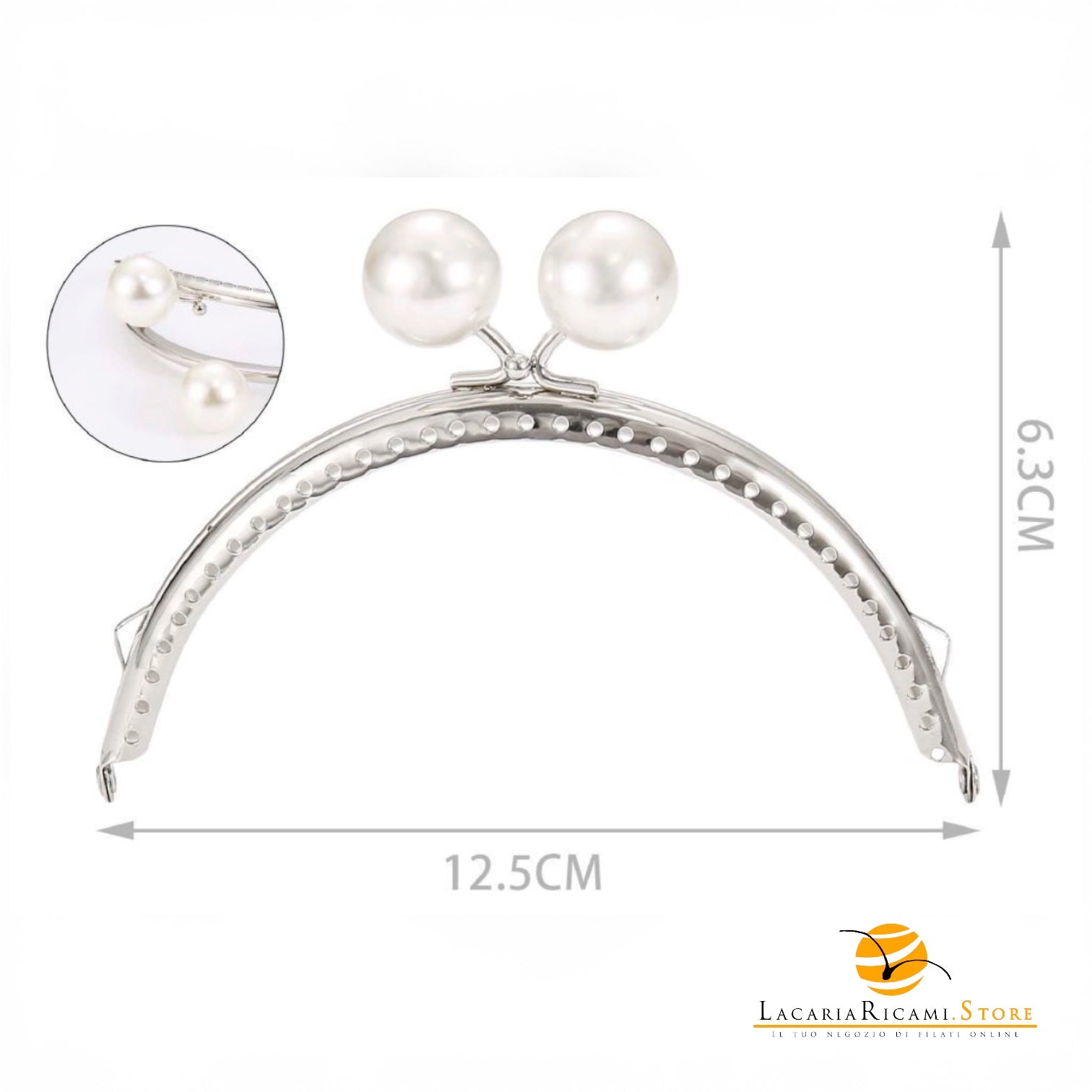 CLIK CLAK Arco ARGENTO Con Perla - Colore: 12.5x6.3cm - PERLA - by LacariaRicami.Store