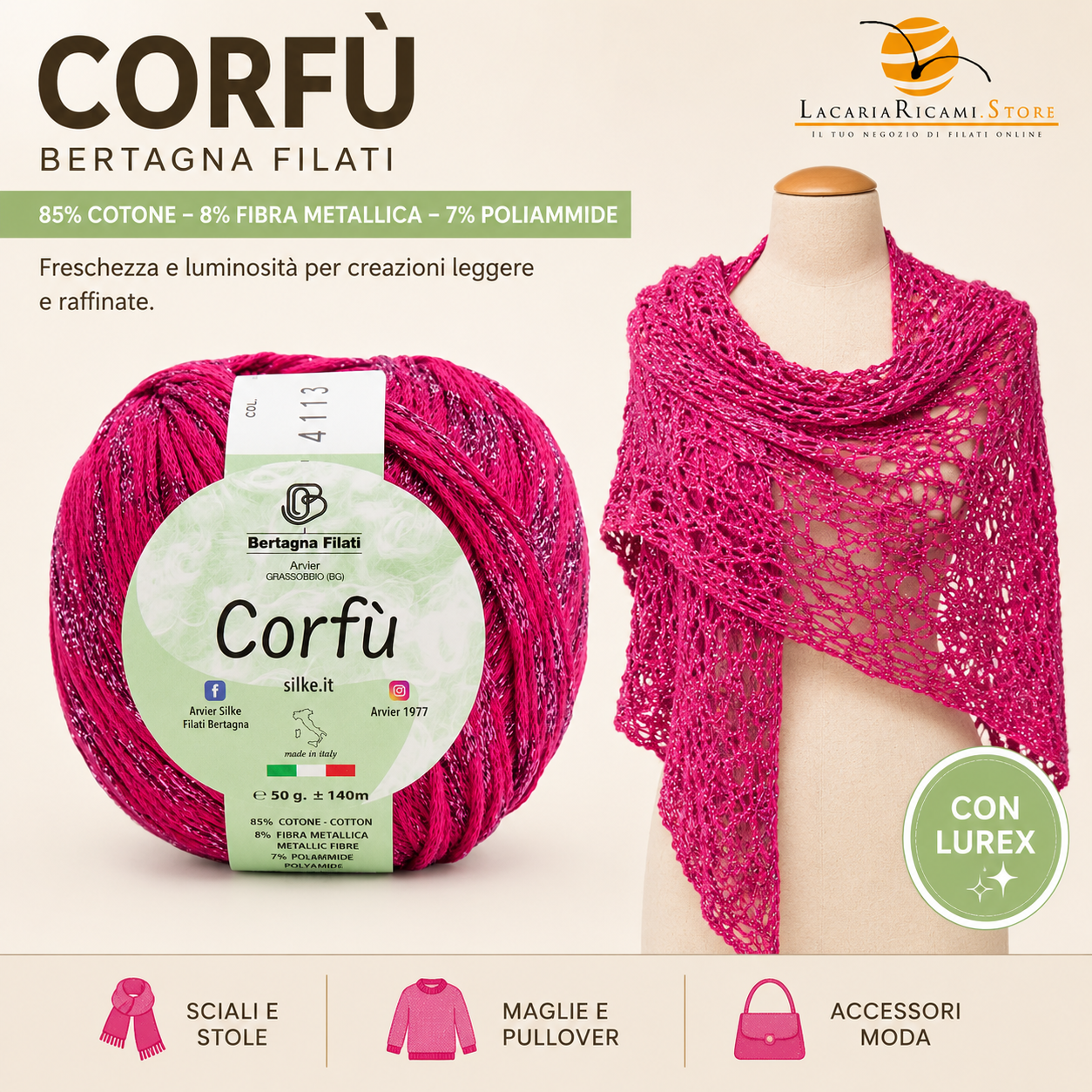 Cotone CORFÙ - Bertagna Filati - Colore: - by LacariaRicami.Store