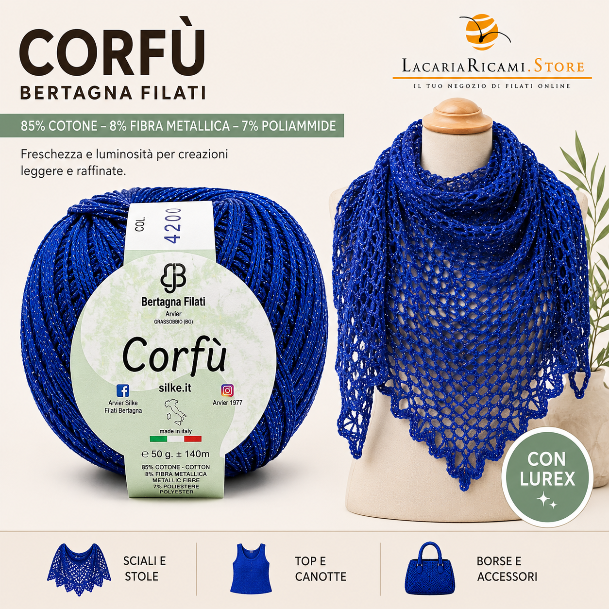 Cotone CORFÙ - Bertagna Filati - Colore: - by LacariaRicami.Store