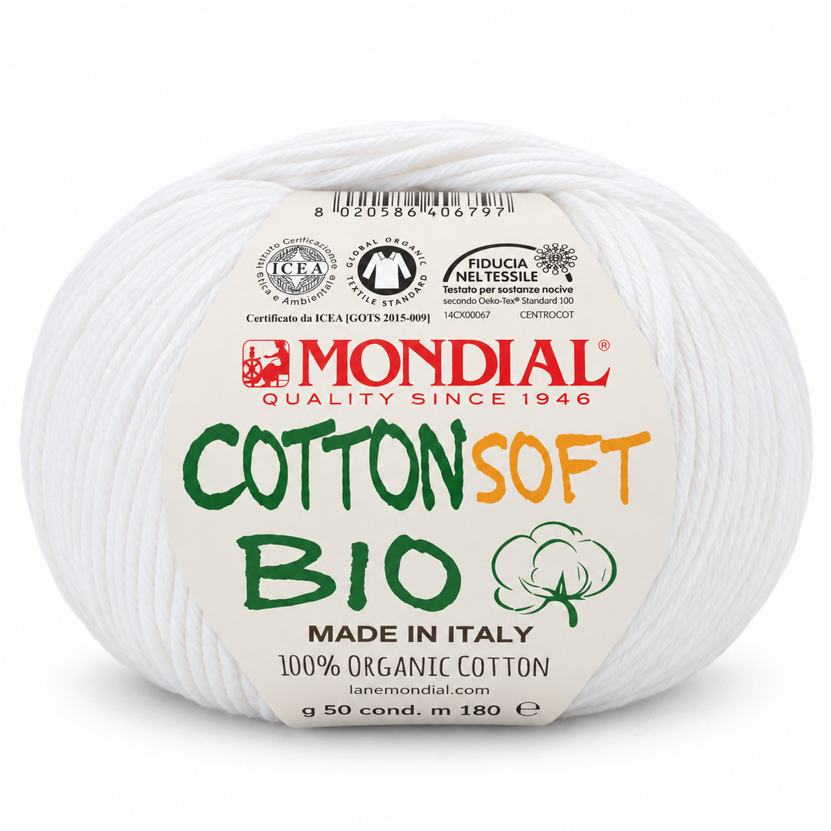 Cotone COTTON SOFT BIO - MONDIAL - Colore: 100 - BIANCO - by LacariaRicami.Store