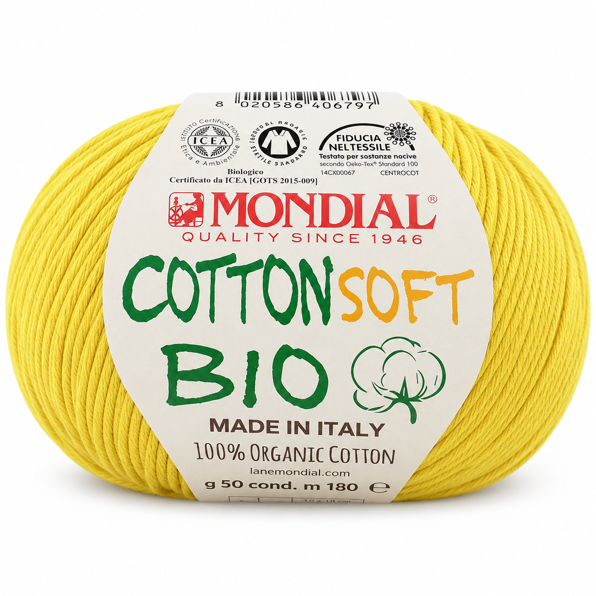 Cotone COTTON SOFT BIO - MONDIAL - Colore: 144 - GIALLO UOVO - by LacariaRicami.Store