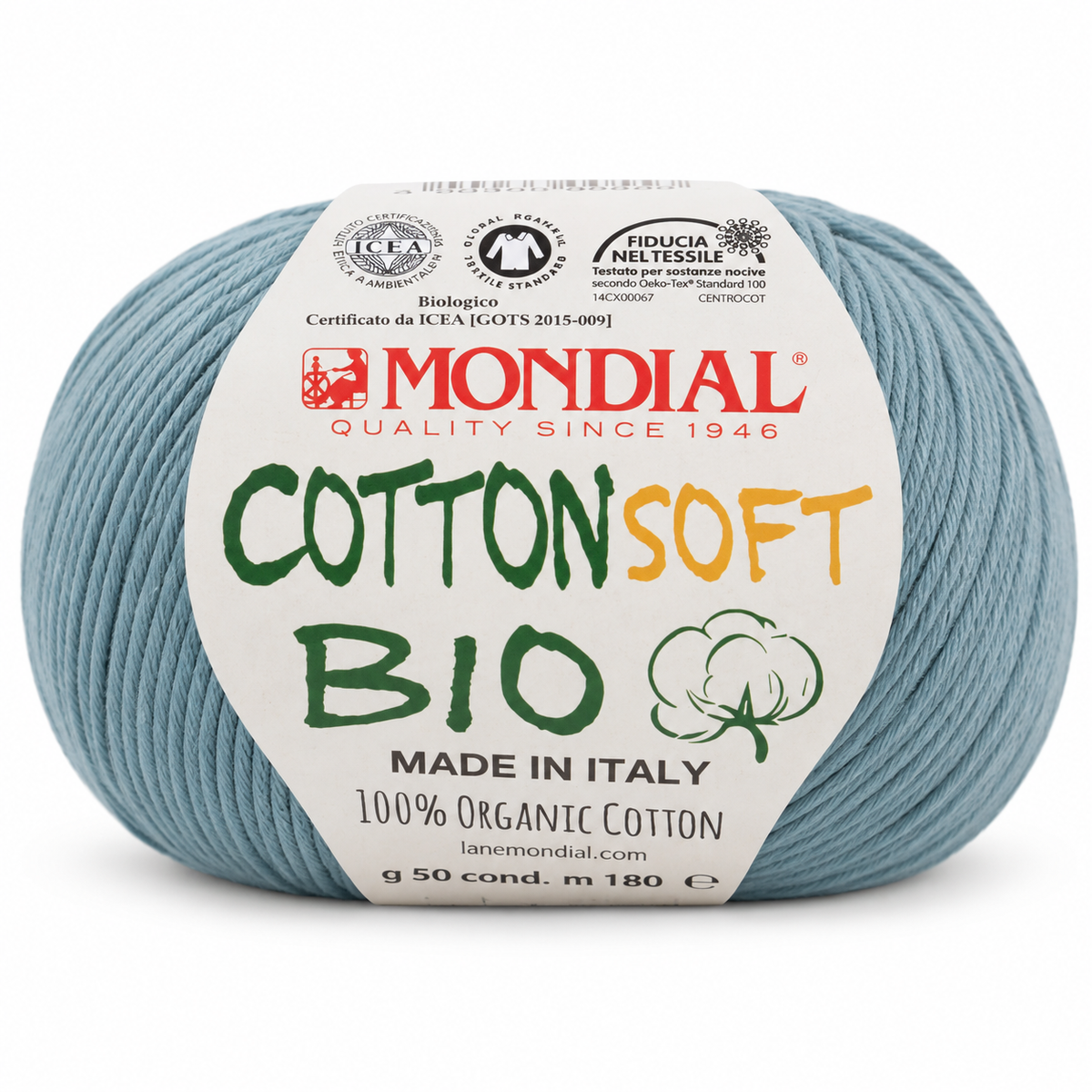 Cotone COTTON SOFT BIO - MONDIAL - Colore: 177 - AZZURRO NEBBIA - by LacariaRicami.Store