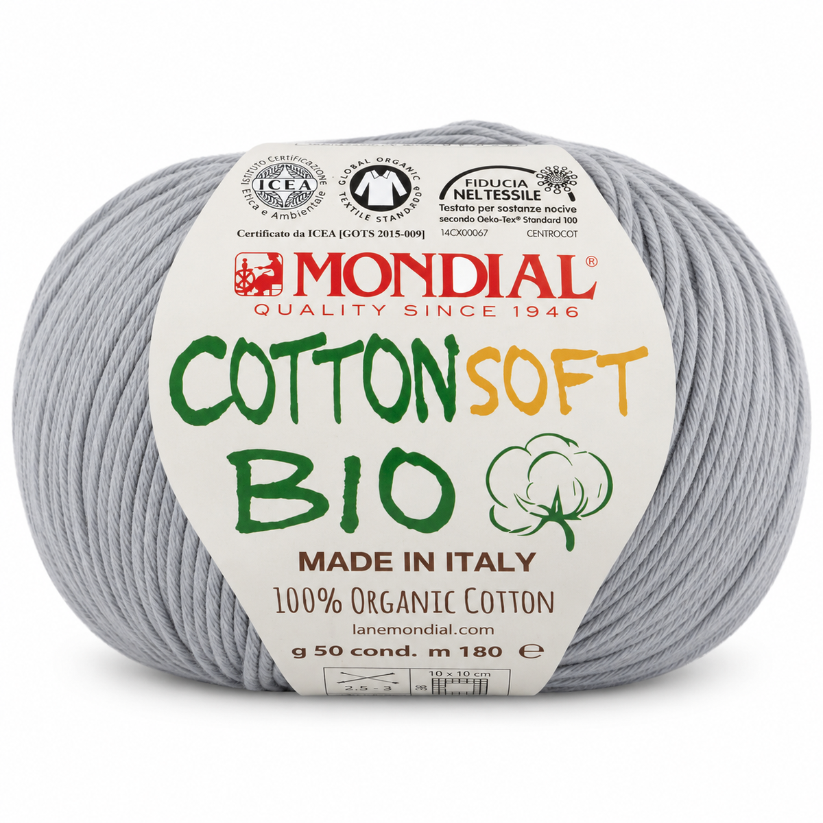 Cotone COTTON SOFT BIO - MONDIAL - Colore: 207 - GRIGIO PERLA - by LacariaRicami.Store