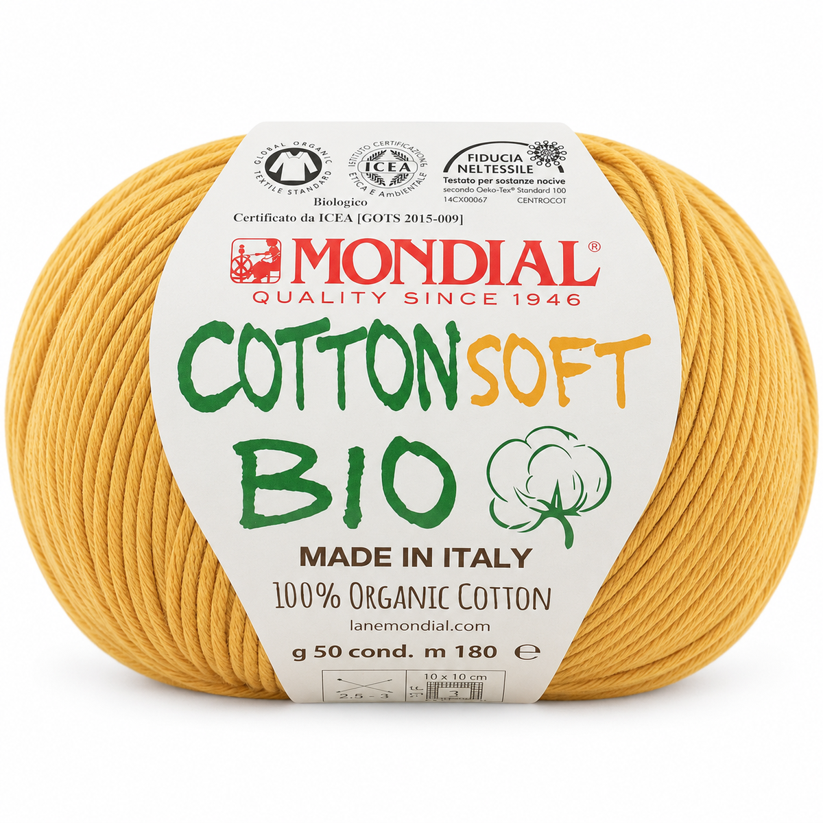 Cotone COTTON SOFT BIO - MONDIAL - Colore: 242 - GIALLO OCRA - by LacariaRicami.Store