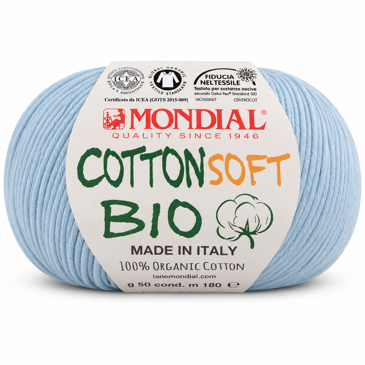 Cotone COTTON SOFT BIO - MONDIAL - Colore: 916 - AZZURRO CIELO - by LacariaRicami.Store