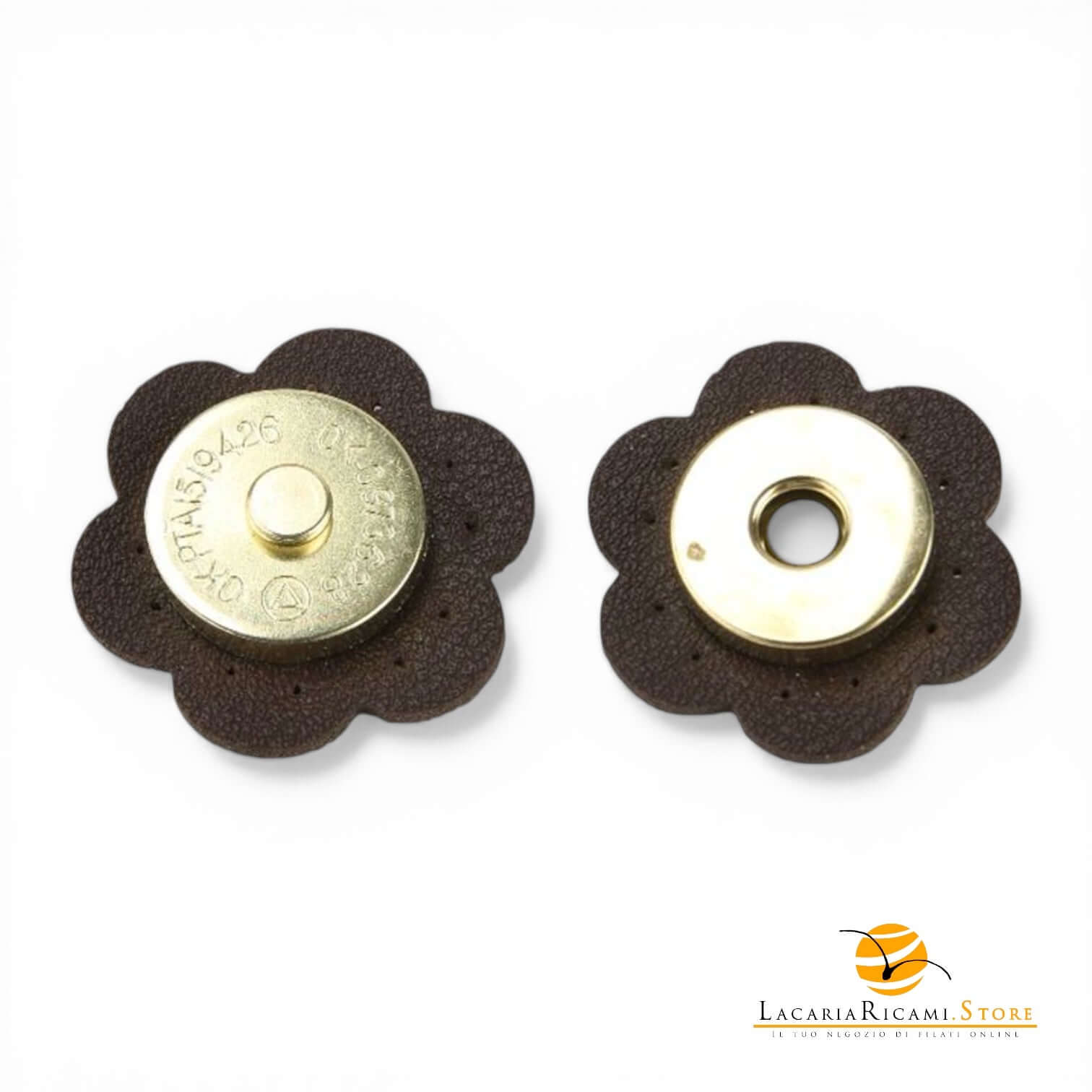 Chiusura magnetica in ecopelle cucibile per borse - Fiore | MAF Accessories - Colore: 56268 - MARRONE - by LacariaRicami.Store