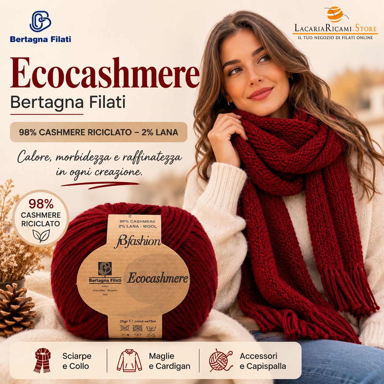 Lana ECOCASHMERE - Bertagna Filati - Colore: - by LacariaRicami.Store