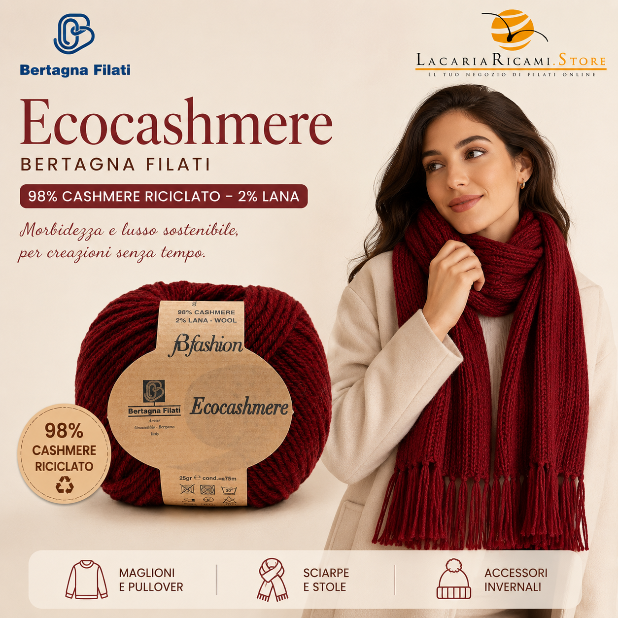 Lana ECOCASHMERE - Bertagna Filati - Colore: - by LacariaRicami.Store