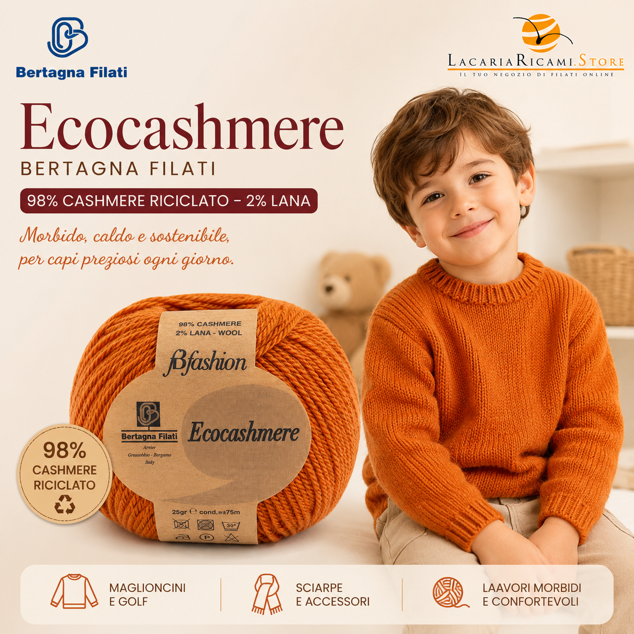 Lana ECOCASHMERE - Bertagna Filati - Colore: - by LacariaRicami.Store