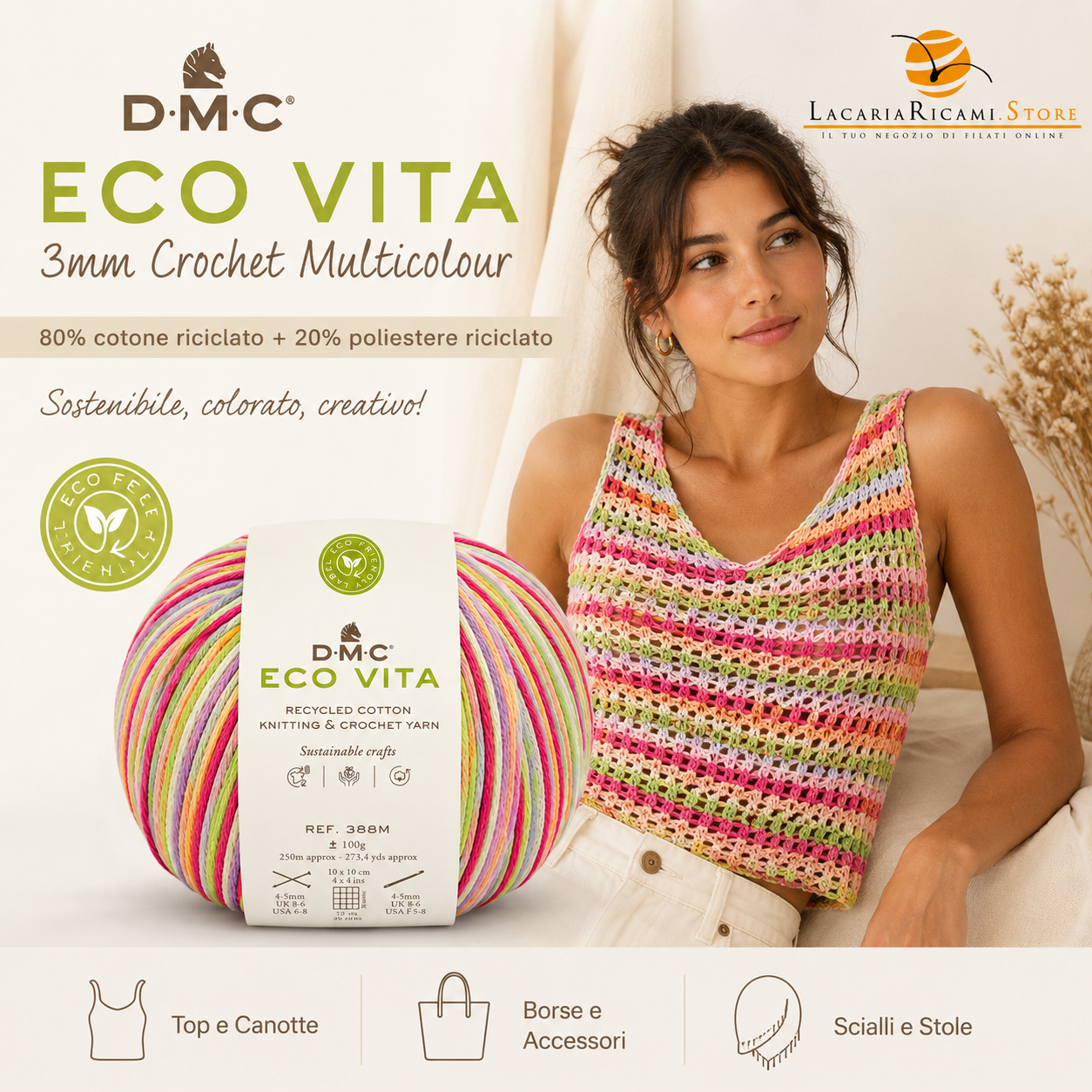 Cotone ECO VITA 3mm Crochet Multicolour - DMC - Colore: - by LacariaRicami.Store