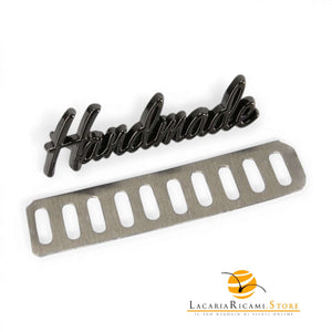 Etichetta HANDMADE In Metallo - MAF Accessories - Colore: HANDMADE 48x12mm - ANTRACITE - by LacariaRicami.Store